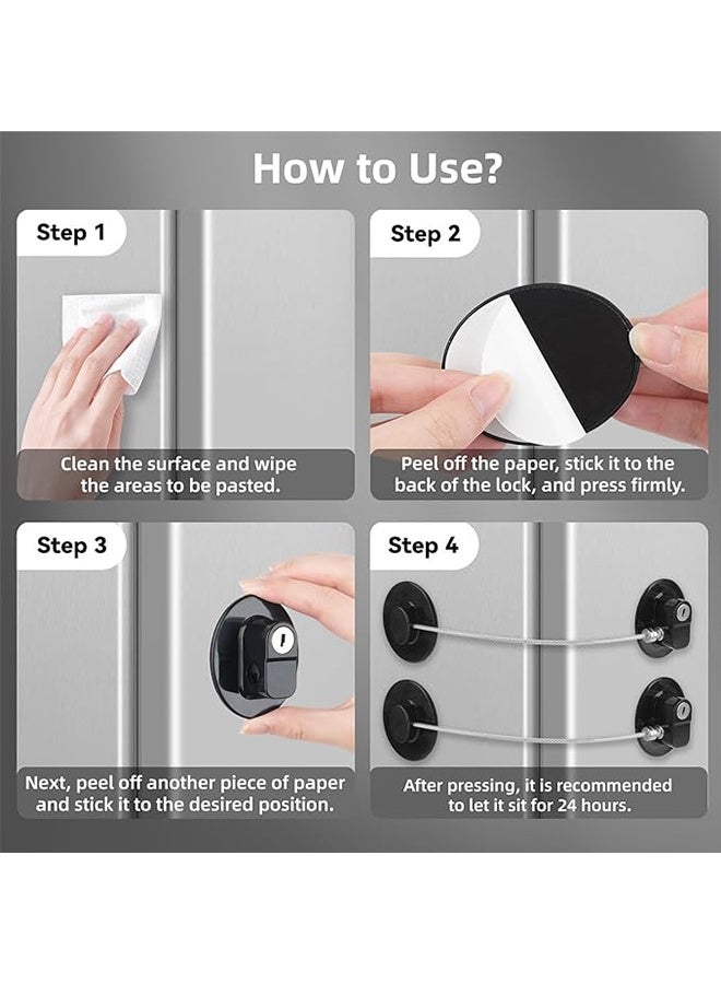 2 Pack Refrigerator Locks with Keys,Child Safety Fridge Lock,Refrigerator Lock Combination,Mini Fridge,File Drawer,Toilet Seat Lock with Strong Adhesive (Black) - Image 4